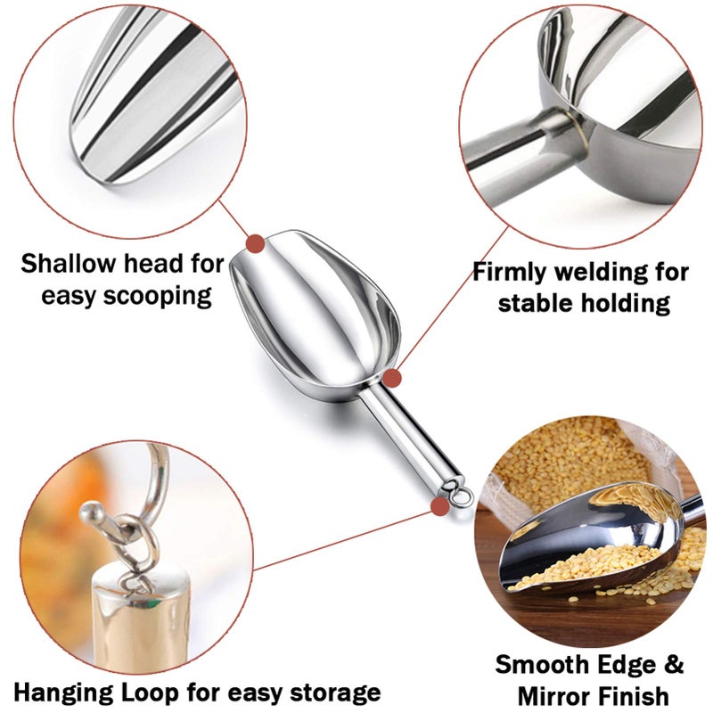 TeamFar 12oz Ice Scoop, Stainless Steel Metal Food Scoop Ice Scooper for Bar Kitchen Party, Multifunction & Easy Storage, Non-Toxic & Sturdy, Smooth Edge & Mirror Polish, Dishwasher Safe - Image 3